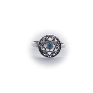 Star of David Opal Vintage Circle Sterling Silver Ring