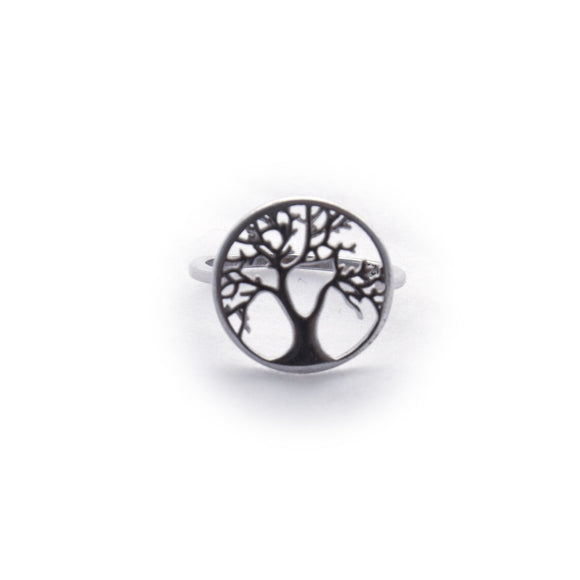 Tree of Life in Circle Cutout Sterling Silver Ring