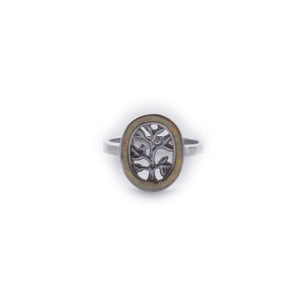 Tree of Life cutout in Opal Oval Frame Sterling Silver Ring