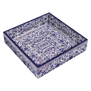 Printed Wooden Matzah Tray - Blue