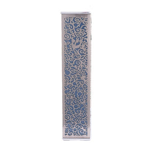 Wide Mezuzah & Metal Cutout - Pomegranates - Blue