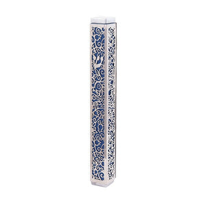 Mezuzah & Full Metal Cutout - Pomegranates - Blue