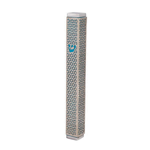 Mezuzah & Full Metal Cutout - Magen David - Turquoise