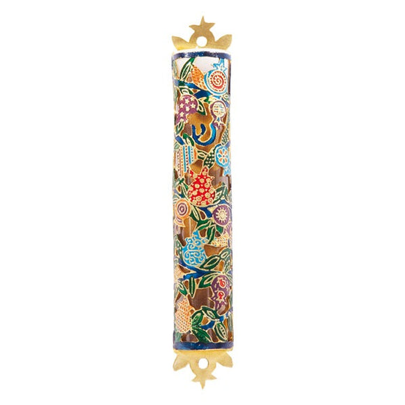 Mezuzah Etching - Pomegranates - Multicolored