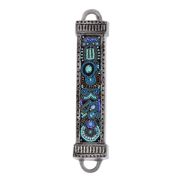 Mezuzah Metal & Embroidery - Turquoise