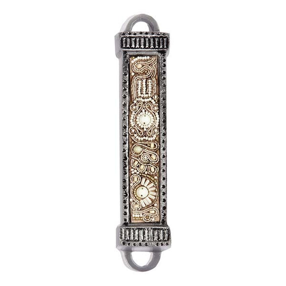 Mezuzah Metal & Embroidery - Pearl