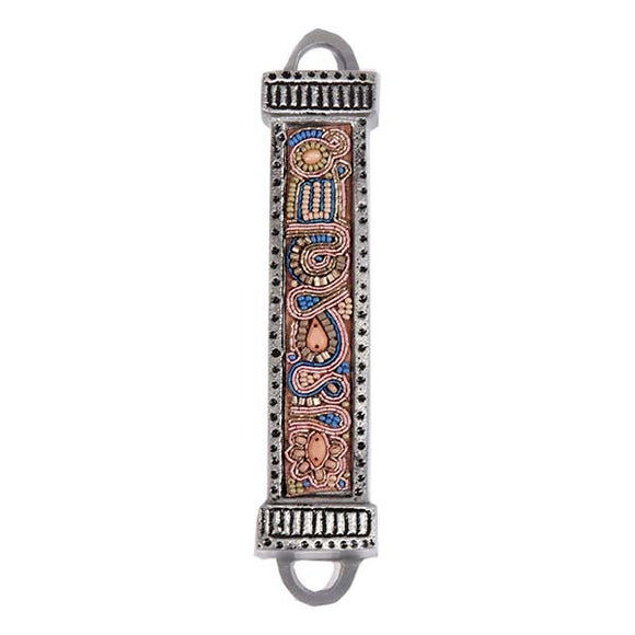 Mezuzah Metal & Embroidery - Pink