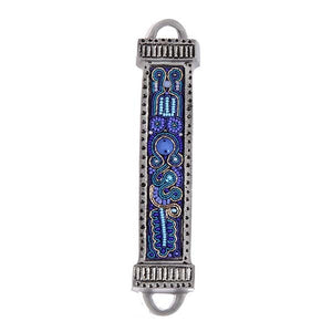 Mezuzah Metal & Embroidery - Blue