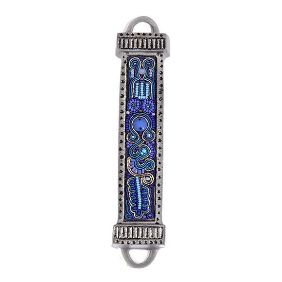 Mezuzah Metal & Embroidery - Blue