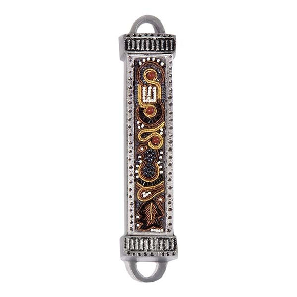 Mezuzah Metal & Embroidery - Brown