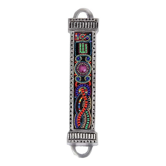 Mezuzah Metal & Embroidery - Green