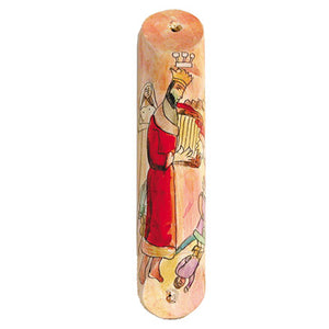 Large Wooden Mezuzah - 12 cm - David & Harp