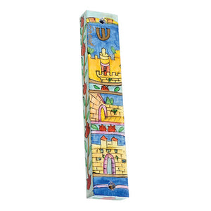 Large Wooden Mezuzah - 12 cm - Jerusalem - Style 2