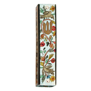 Large Wooden Mezuzah - 12 cm - Birds