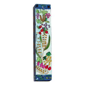 Large Wooden Mezuzah - 12 cm - Seven Species