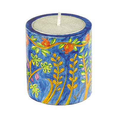Memorial Candle Holder - Hand Painted Wood - Seven Species