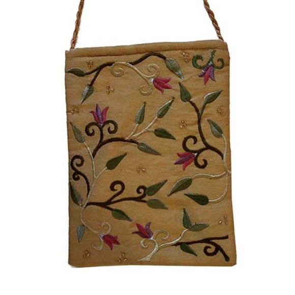 Embroidered Passport Bag - Flowers - Gold