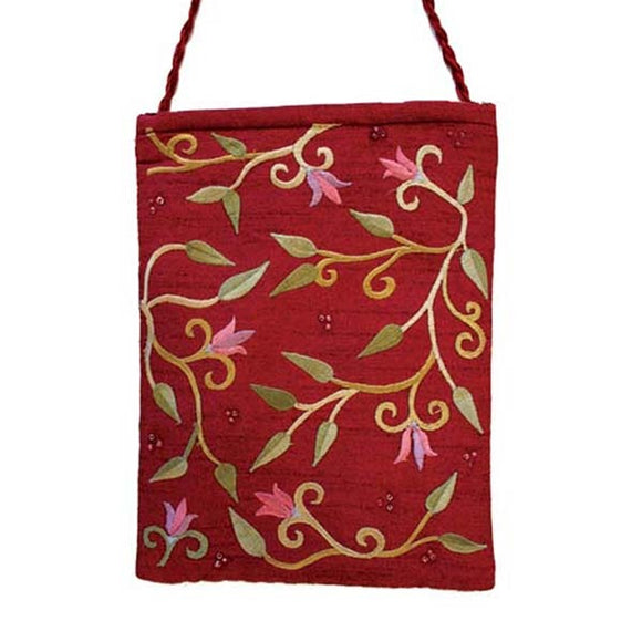 Embroidered Passport Bag - Flowers - Maroon