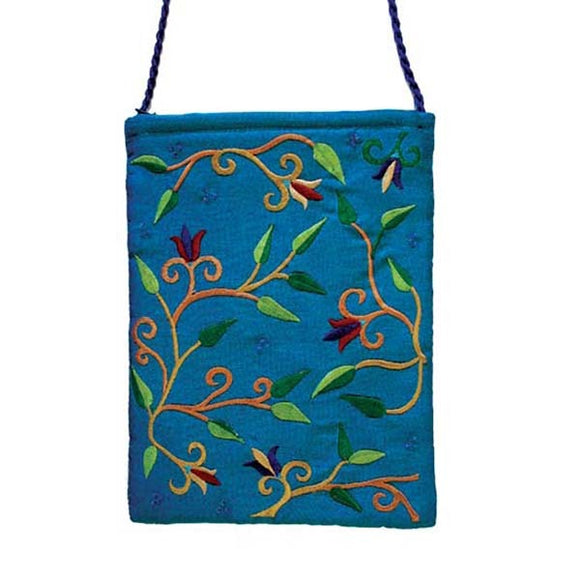 Embroidered Passport Bag - Flowers - Blue
