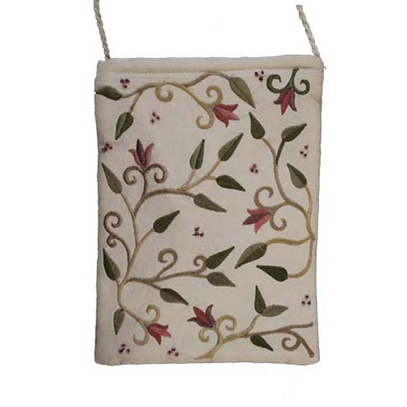 Embroidered Passport Bag - Flowers - White