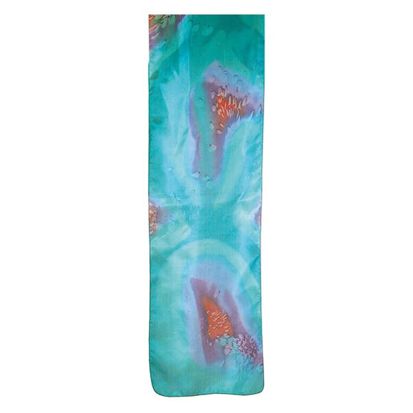 Silk Scarf - Hand Painted - Turquoise With Orange Spashes
