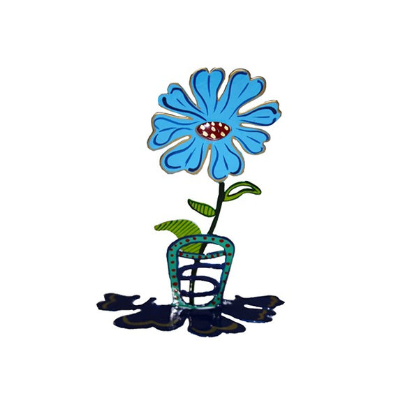 Small Metal Stand - Laser Cut & Hand Painted - Flower - Turquoise