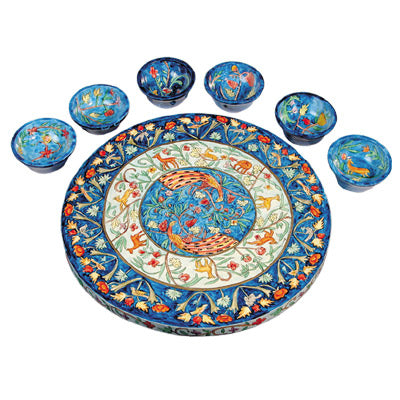 Seder Plate & Six Bowls - Peacocks