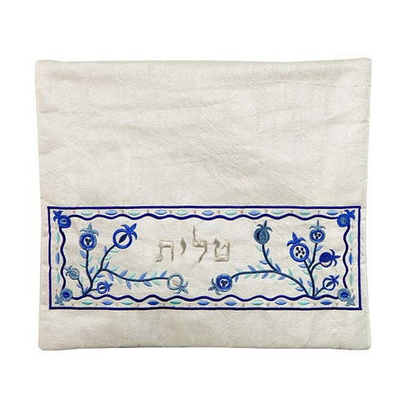 Tallit Bag - Machine Embroidery - Pomegranates - White