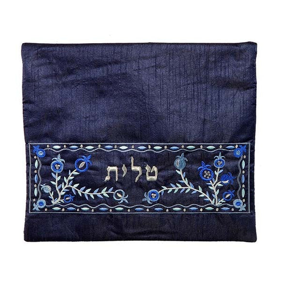 Tallit Bag - Machine Embroidery - Pomegranates - Blue