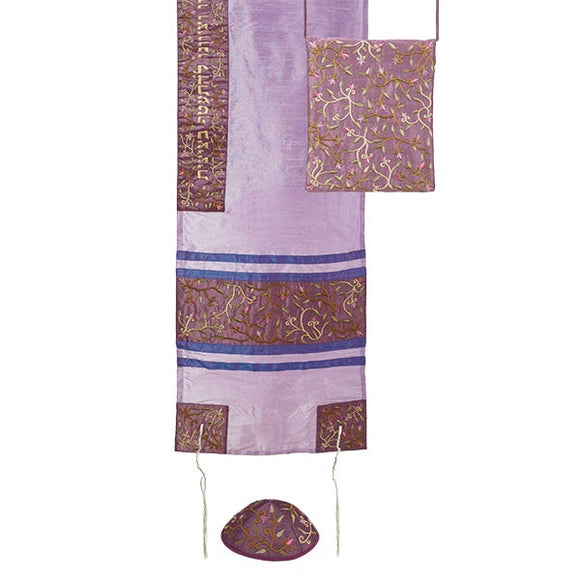 Tallit Set - Machine Embroidery - Flowers - Purple