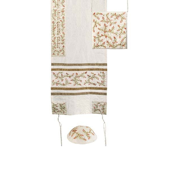 Tallit Set - Machine Embroidery - Pomegranates - Bright