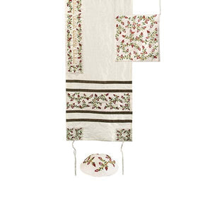 Tallit Set - Machine Embroidery - Pomegranates - Dark