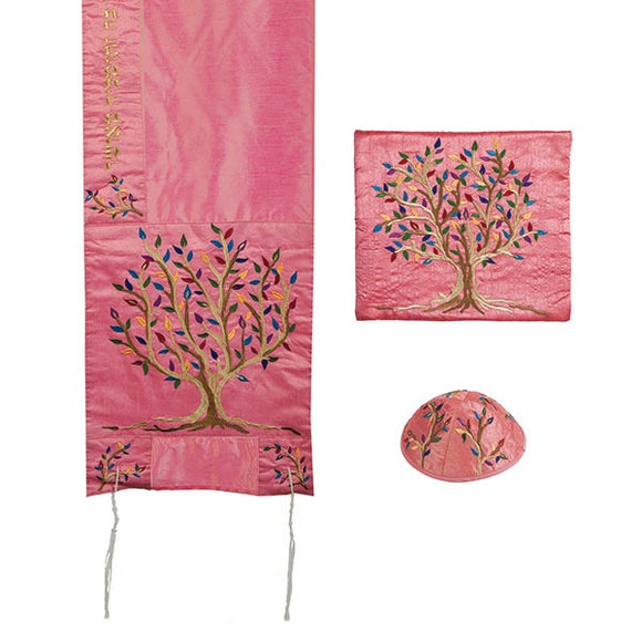 Tallit - Special Embroidery - Tree Of Life - Pink