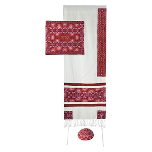 Tallit - Full Embroidery - Symbols - Maroon