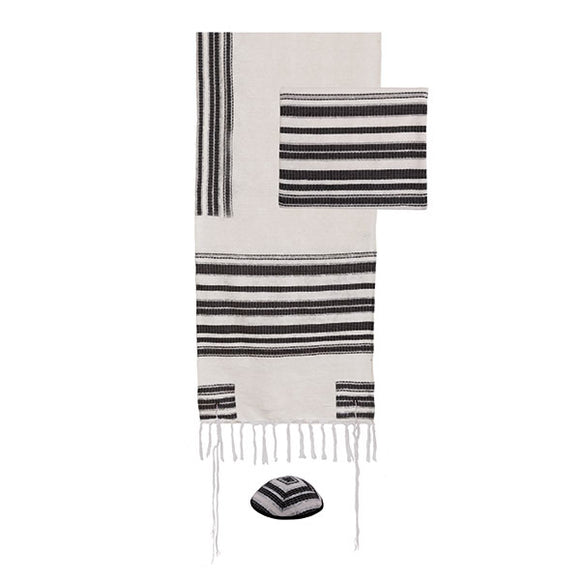Tallit - Hand Woven & Atara With Blessing - 105 cm - Black