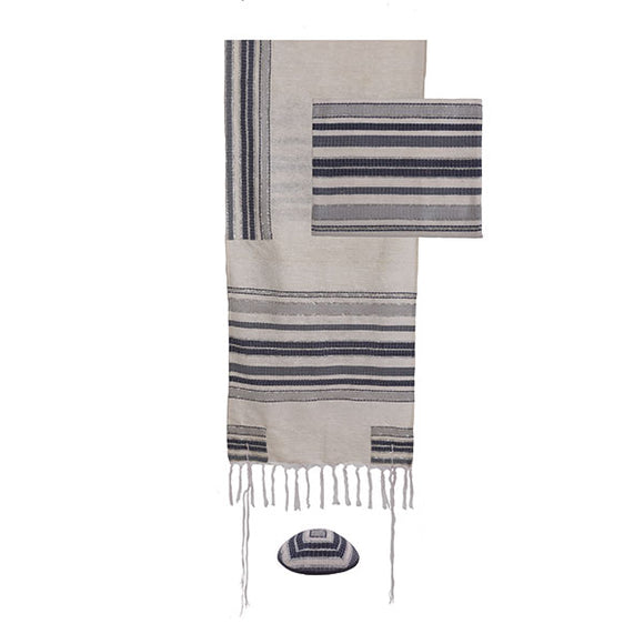 Tallit - Hand Woven & Atara With Blessing - 105 cm - Gray