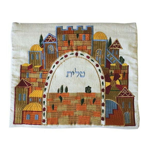 Tallit Bag - Machine Embroidery - Jerusalem White