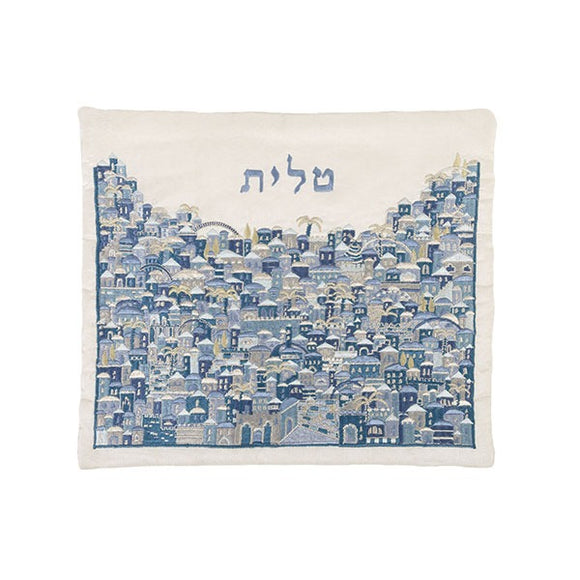 Tallit Bag - Full Embroidery - Jerusalem Blue