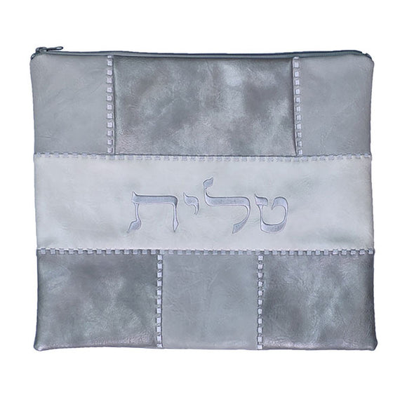 Tallit Bag - Faux Leather Patches - Gray
