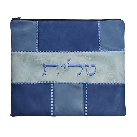 Tallit Bag - Faux Leather Patches - Blue