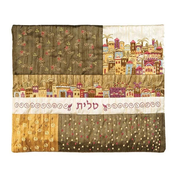 Tallit Bag - Patches & Embroidery - Jerusalem Brown