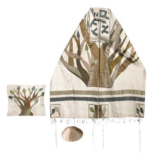 Raw Silk Appliqued Tallit - Tree Of Life