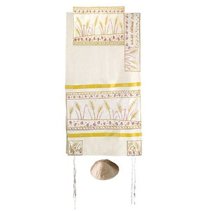 Raw Silk Appliqued Tallit - Wheat