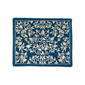 Tefillin Bag - Embroidery - Full Pomegranates - Blue & Silver