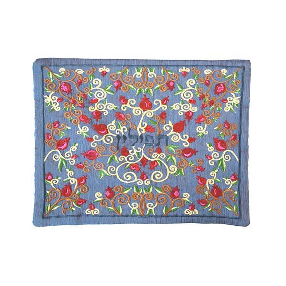 Tefillin Bag - Machine Embroidery - Full Pomegranates - Blue