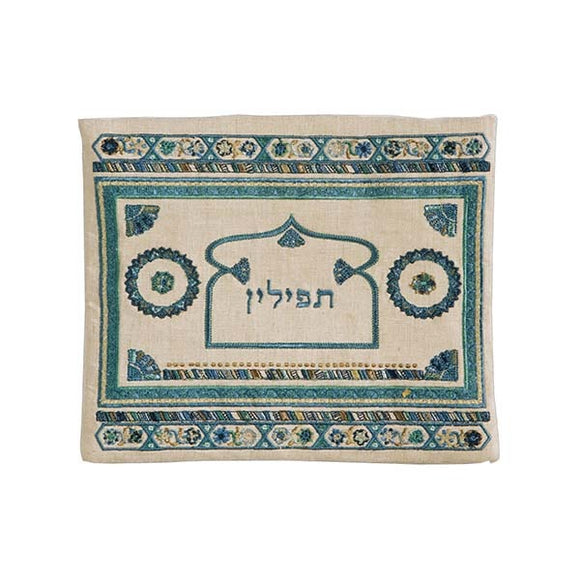 Tefillin Bag - Embroidery - Linen - Blue