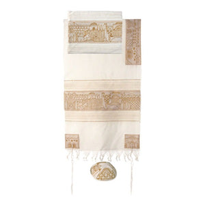 Tallit - Hand Embroidered - 50" x 77" - Jerusalem  - Style 4