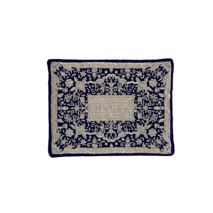 Tefillin Bag - Full Embroidery - Silver On Blue