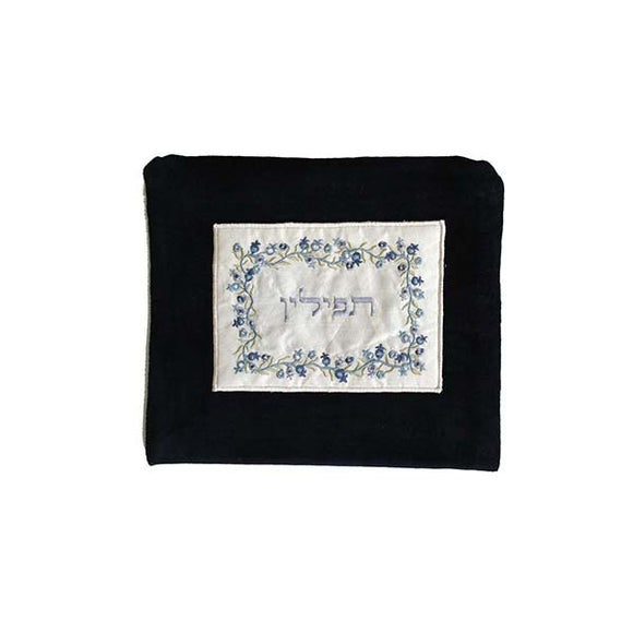 Tefillin Bag - Velvet & Embroiderey - Pomegranate - Blue