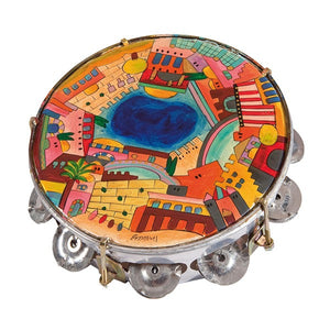 Tambourine - Hand Painted On Genuine Leather - Jerusalem